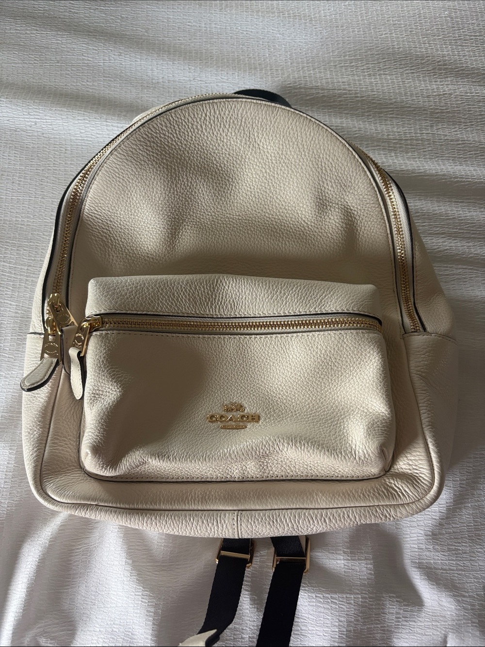 COACH Cream Pebbled Leather Mini Backpack with Gold Hardware